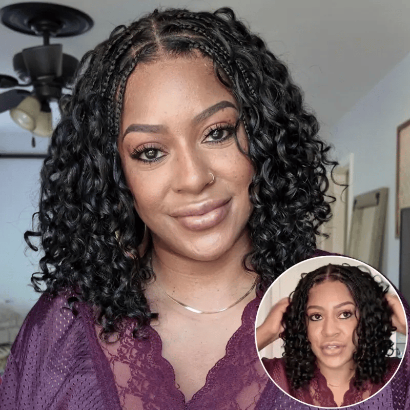 Readitress™ Boho Braids Deep Curly Glueless 5x5 Closure Lace with Braided Top Human Hair Wig Pre-Cut Lace